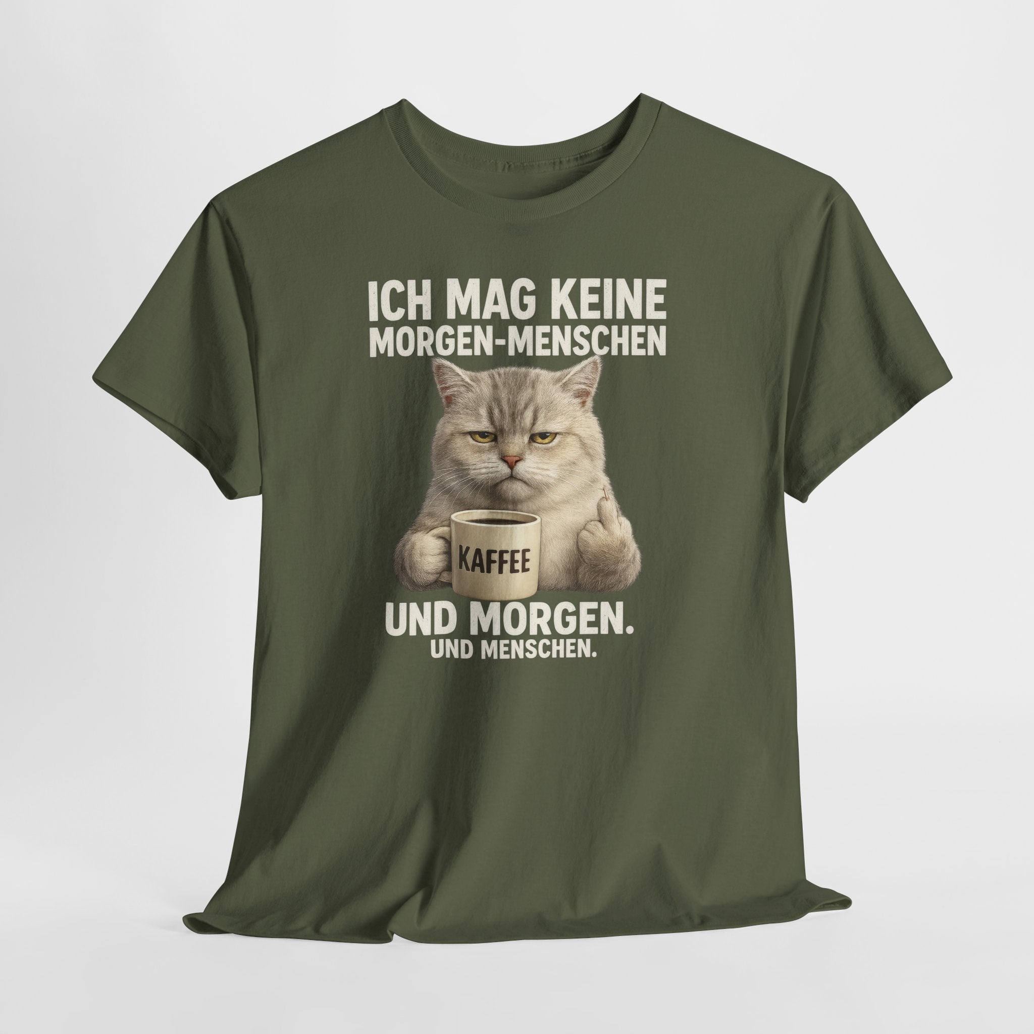 Mürrische Katze und Mittelfinger Morgenhasser – Lustiges Kaffee Shirt für Morgenmuffel