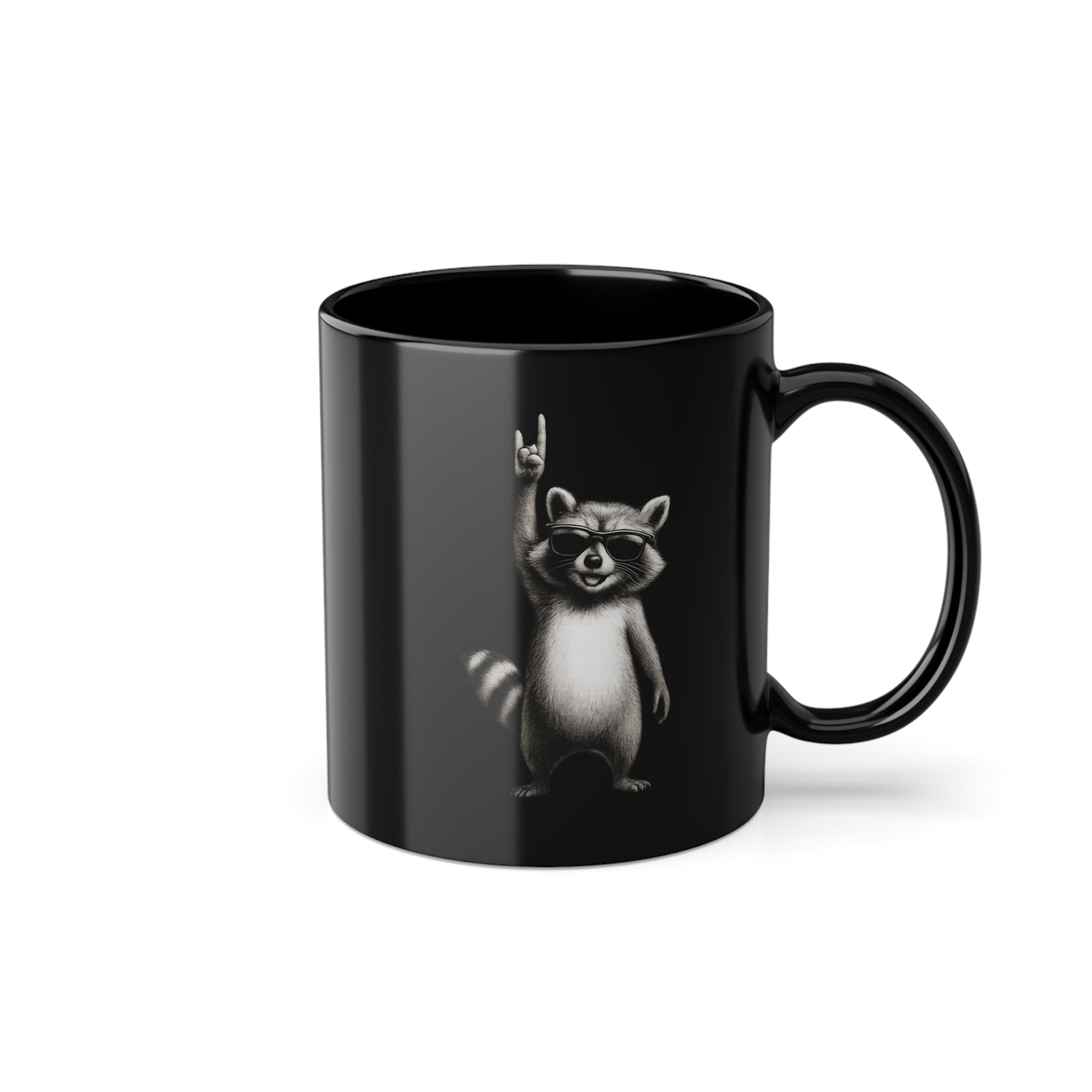 Lustiger Waschbär mit Sonnenbrille und Rock-Handzeichen – Lustiges Rockfans - Lustige Kaffee Tasse