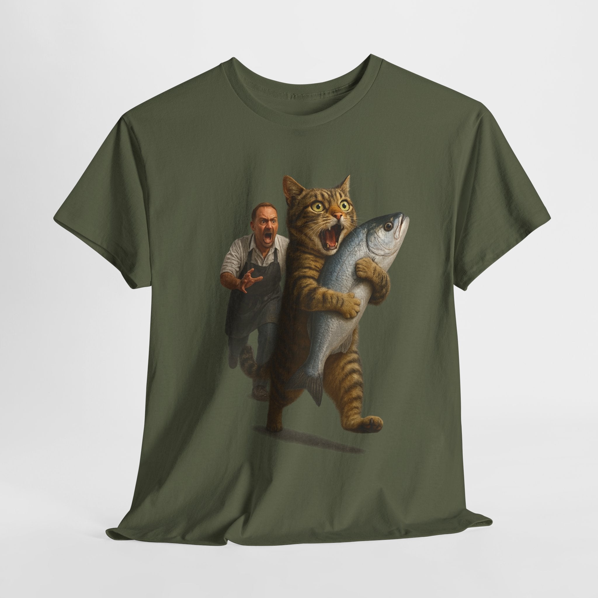 Lustige Katze Klaut Fisch - Lustig T-Shirt