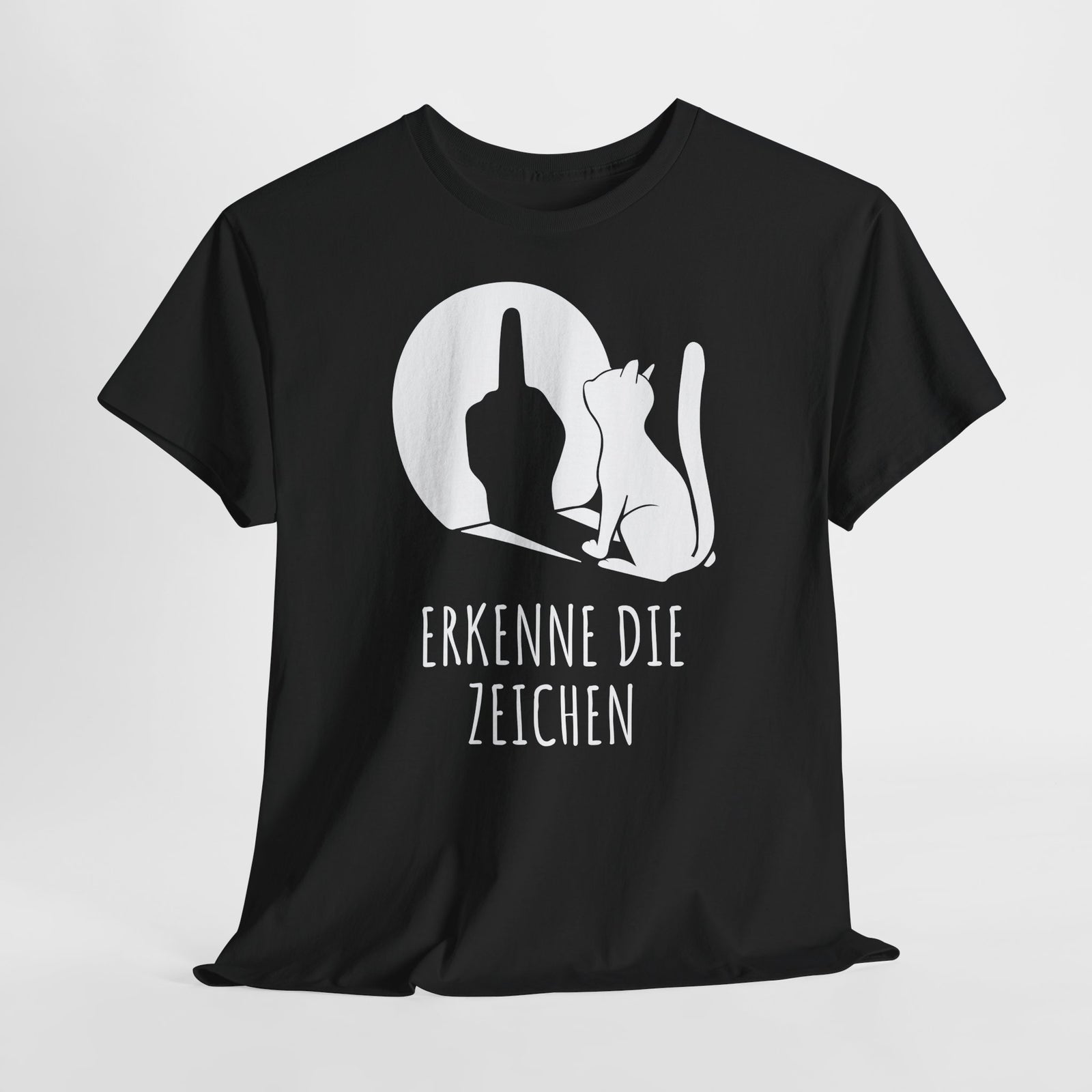 Lustige Katze Schatten Schattenspiel Mittelfinger Erkenne die Zeichen T-Shirt