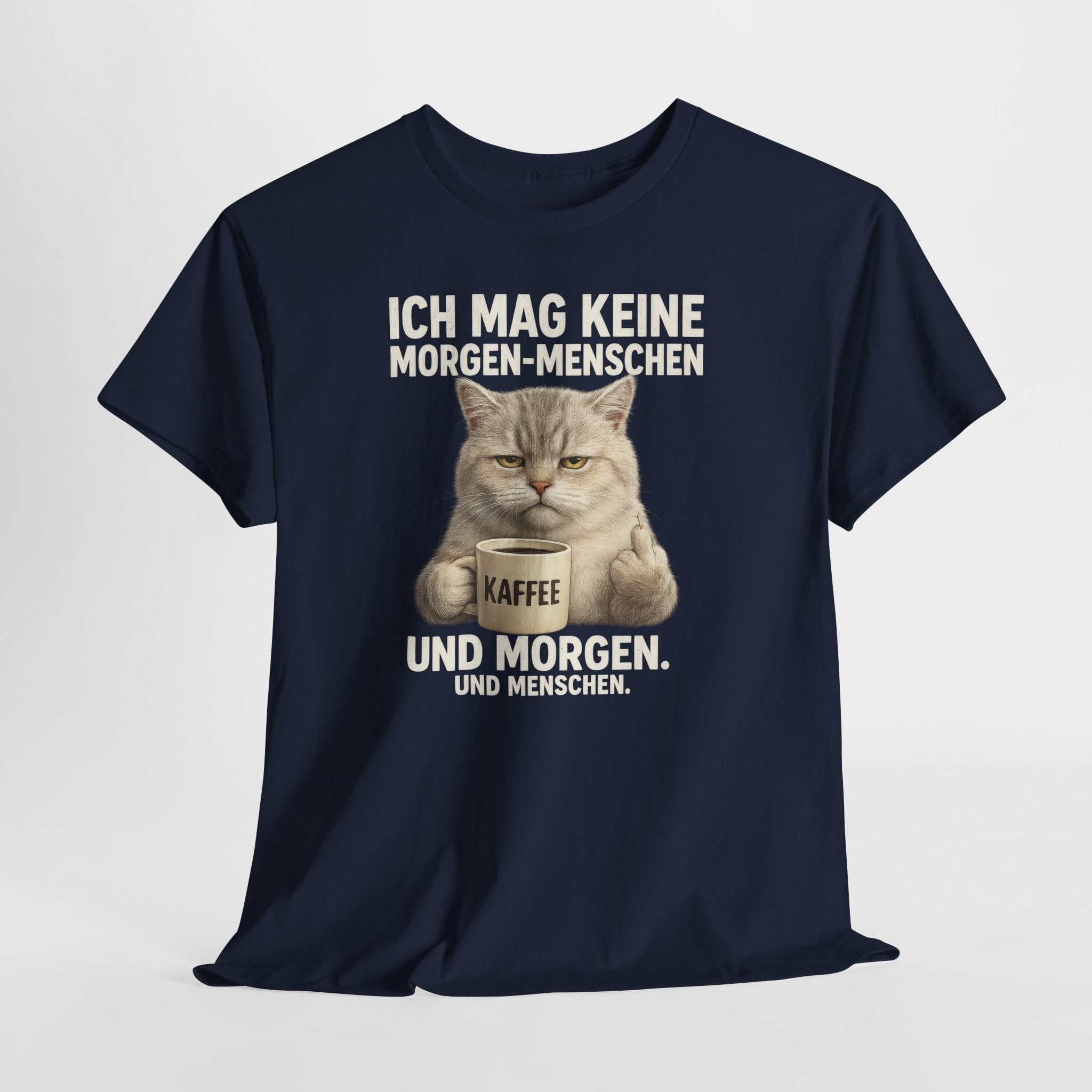 Mürrische Katze und Mittelfinger Morgenhasser – Lustiges Kaffee Shirt für Morgenmuffel