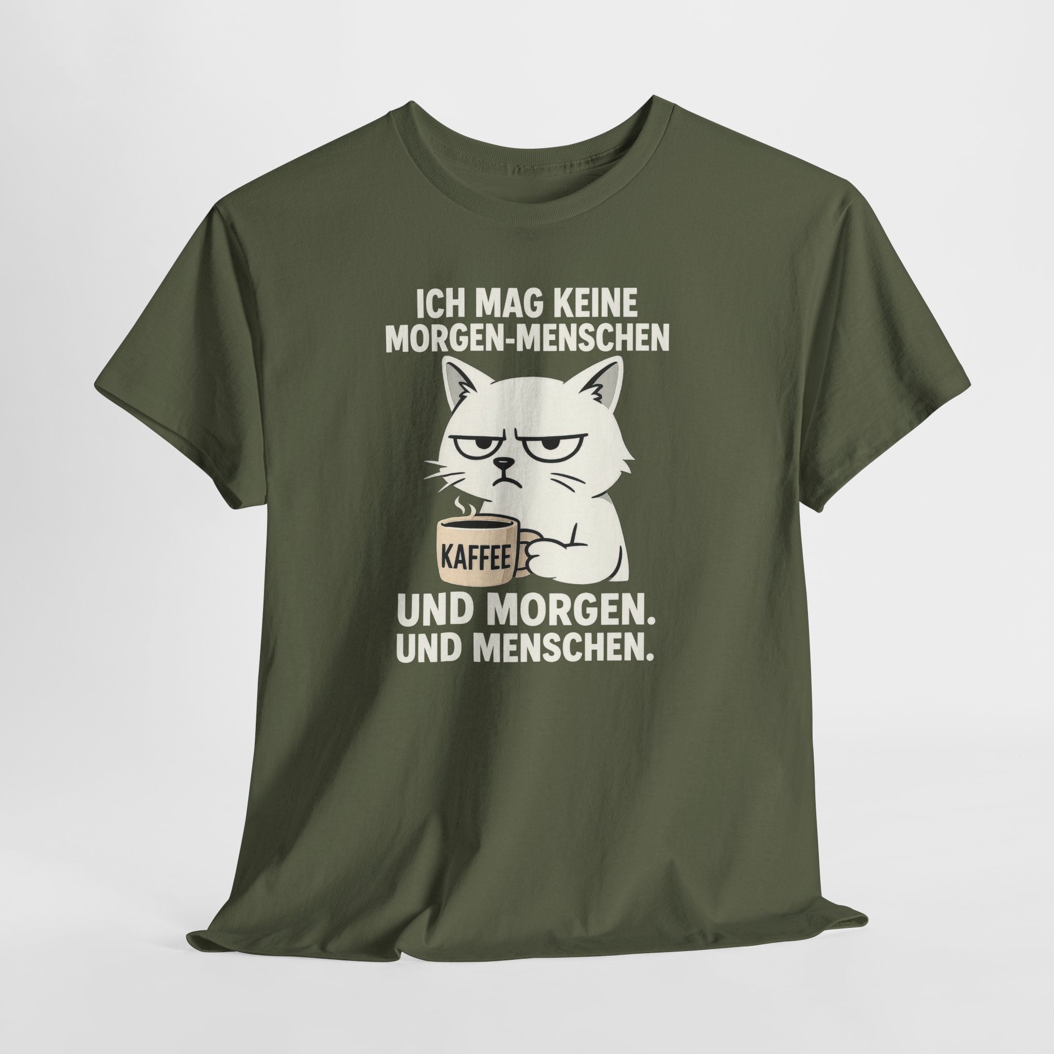 Mürrische Comic Katze und Morgenhasser – Lustiges Kaffee Shirt für Morgenmuffel