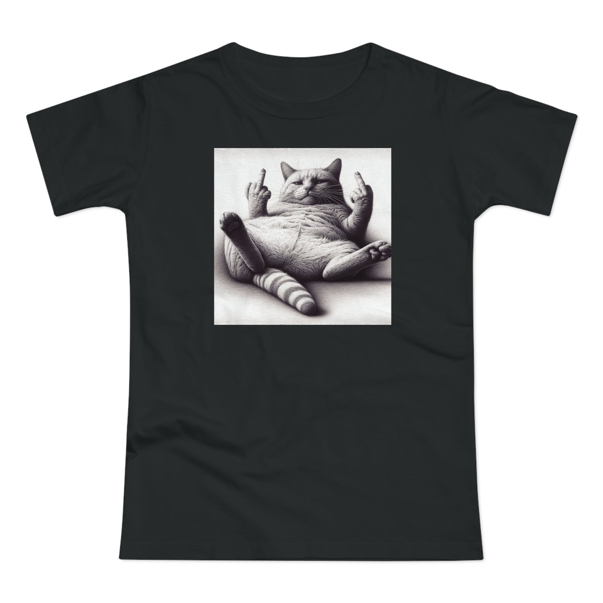 Funny Lazy Cat with Middle Finger - Women's T-Shirt