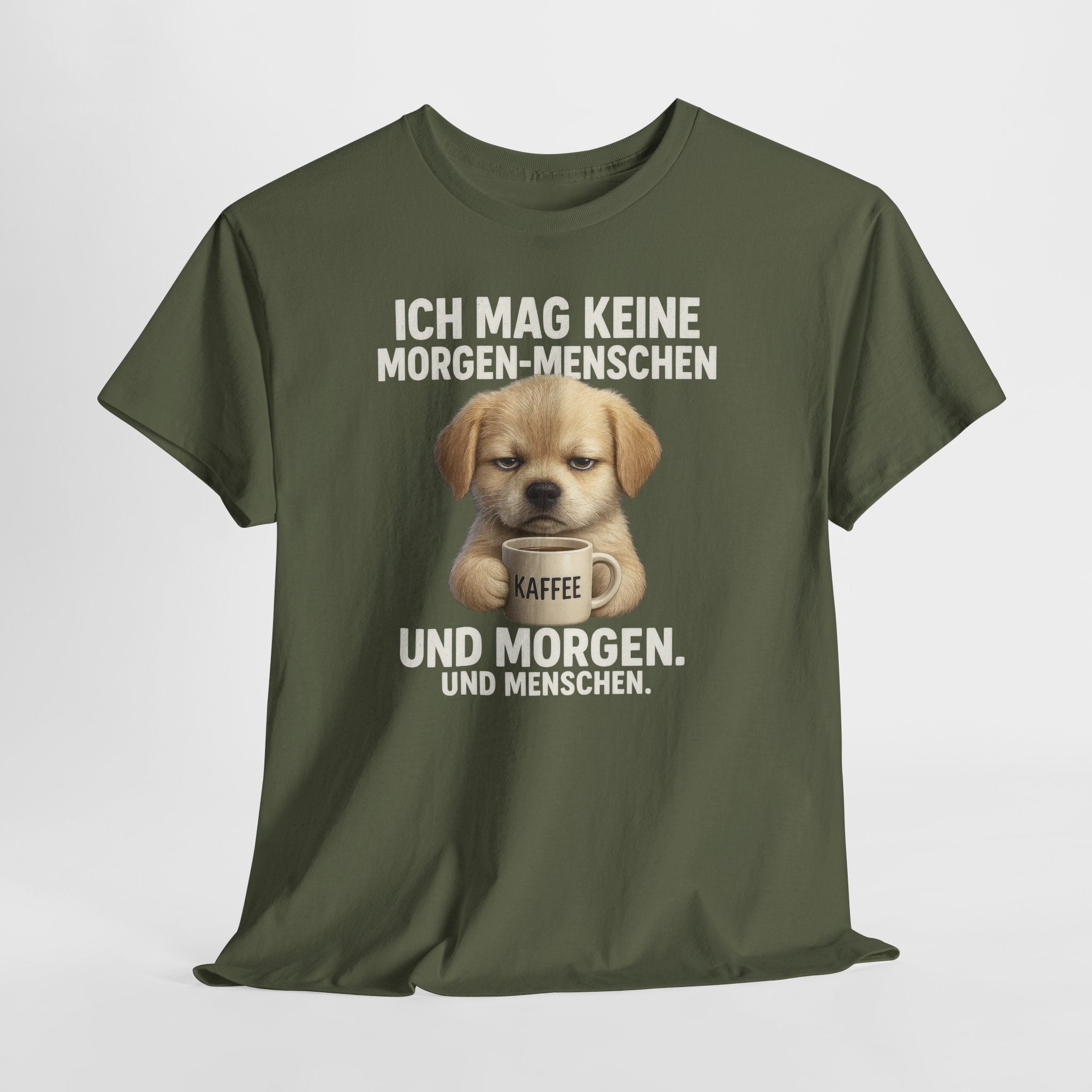 Mürrischer Hundewelpe und Morgenhasser – Lustiges Kaffee Shirt für Morgenmuffel