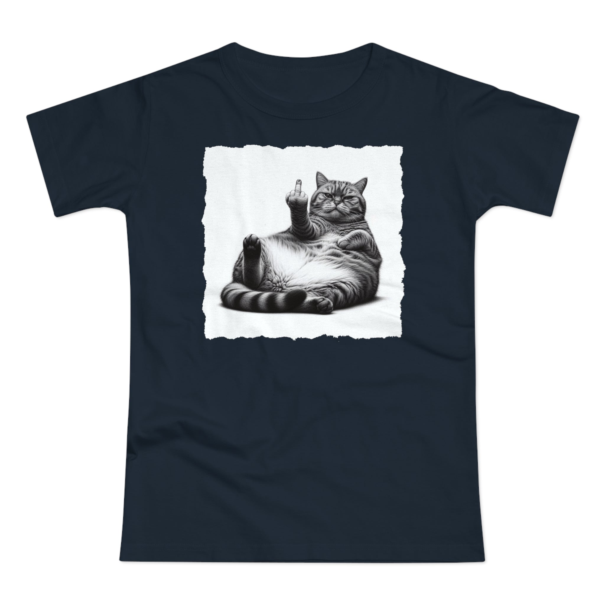 Funny fat lazy cat with middle finger - Women's T-Shirt