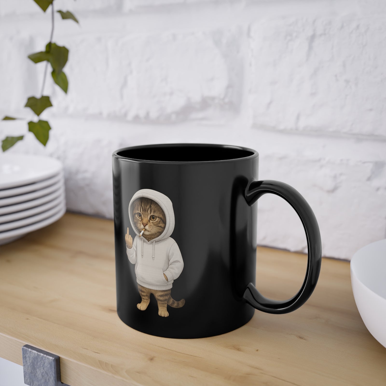 Lustiges Kätzchen mit Mittelfinger - Lustige Kaffee Tasse