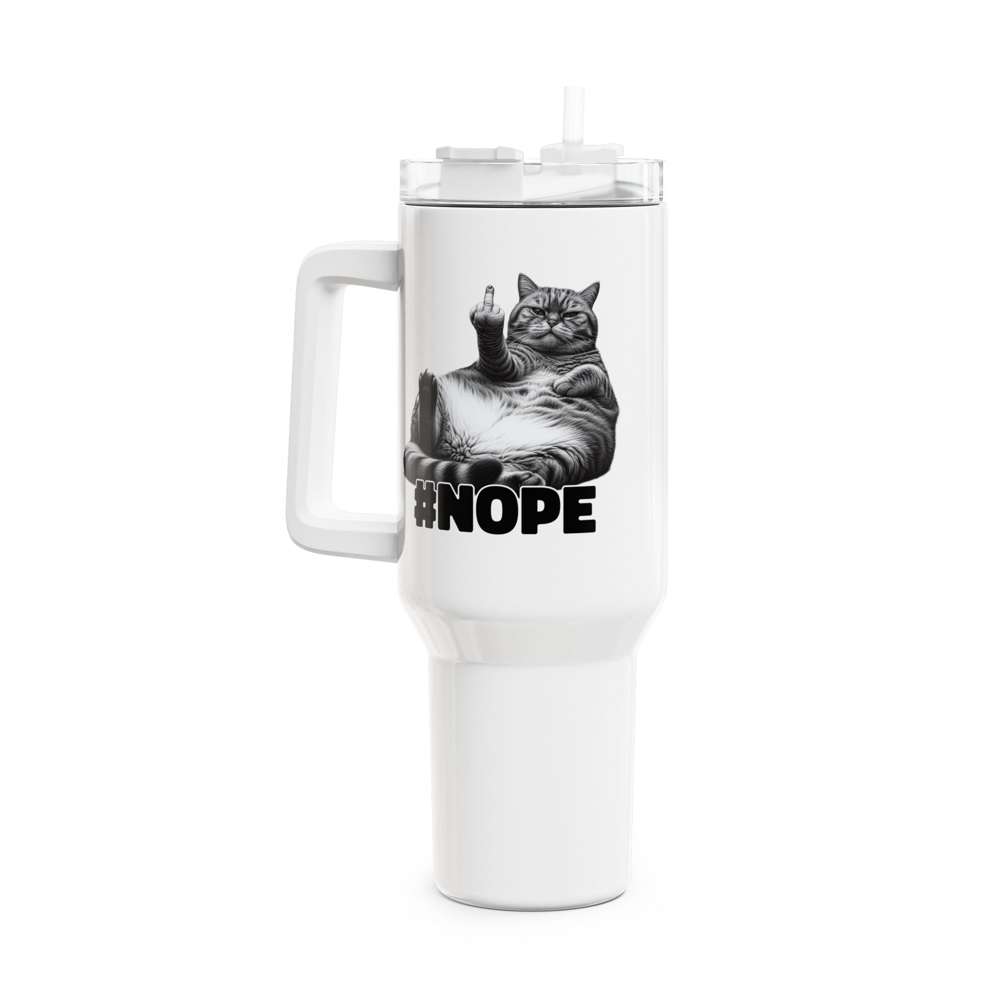 Lustige fette Katze Mittelfinger nope Thermobecher 1,18 Liter