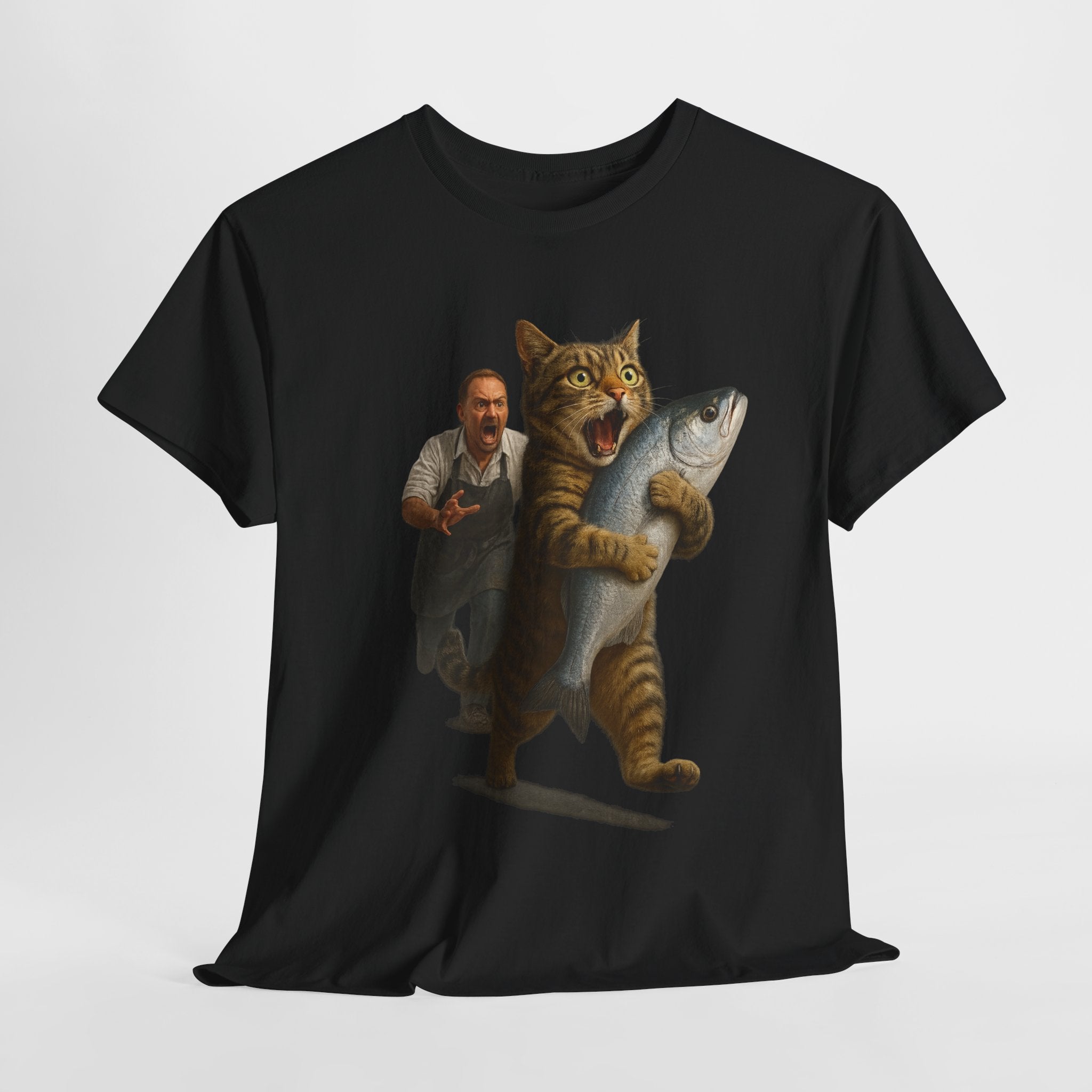 Lustige Katze Klaut Fisch - Lustig T-Shirt