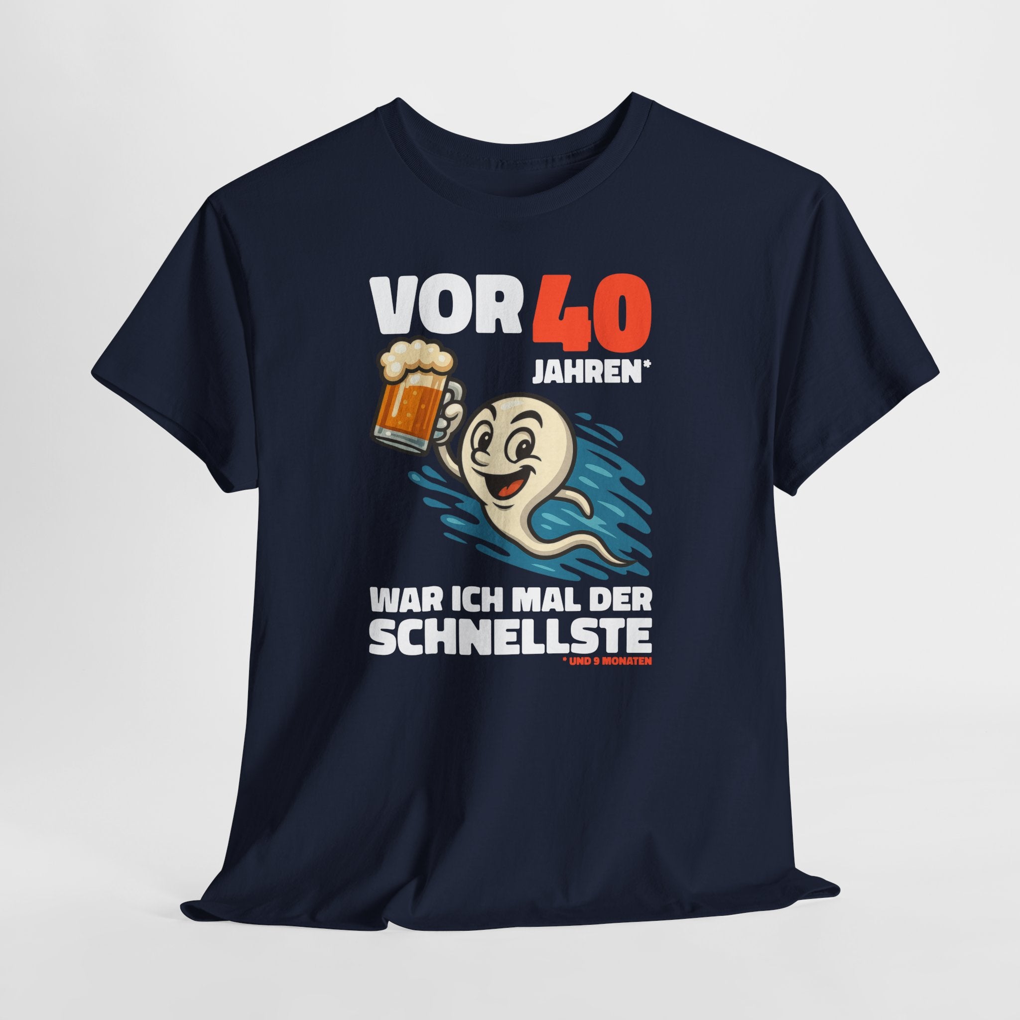 Lustiges 40. Geburtstag Shirt – „Vor 40 Jahren war ich mal der Schnellste“ Fun T-Shirt mit Bier Spermien Motiv – Herren Geburtstag Geschenk