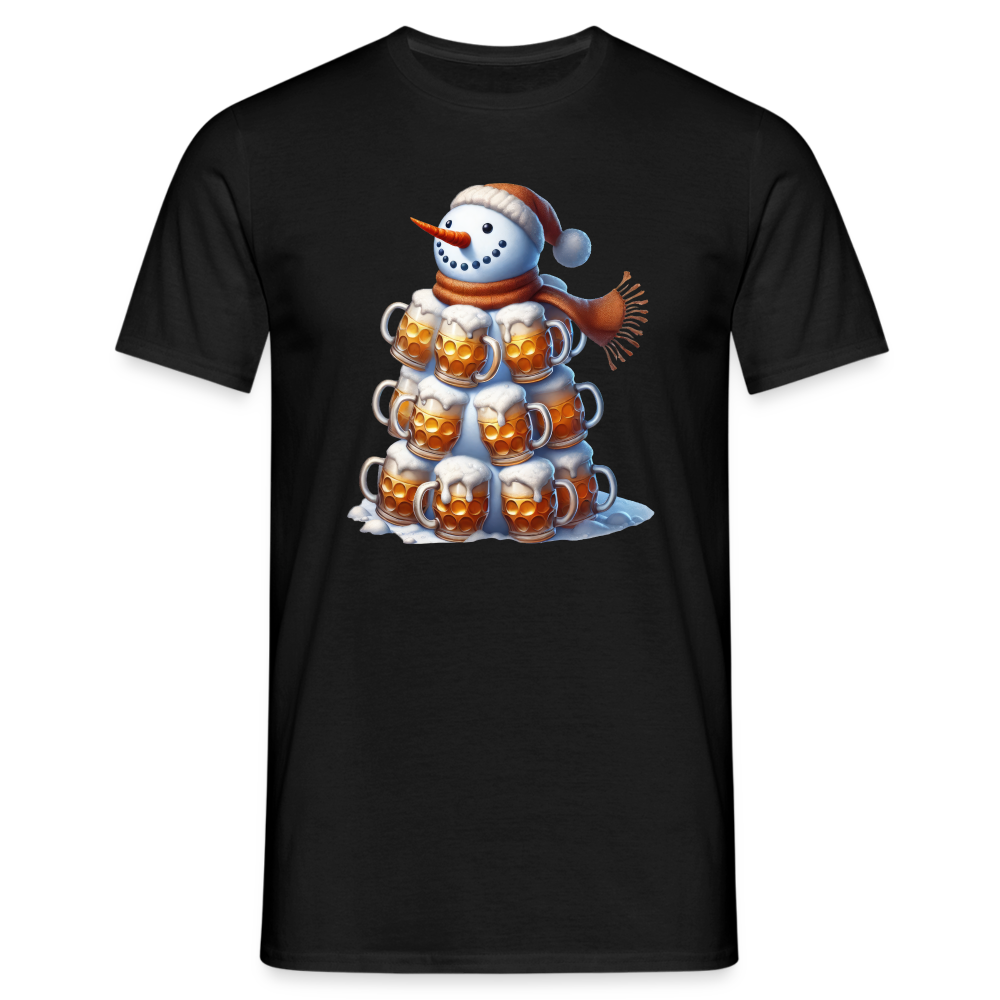 Weihnachten Schneemann mit Bier Lustiges Weihnachts T-Shirt - Schwarz