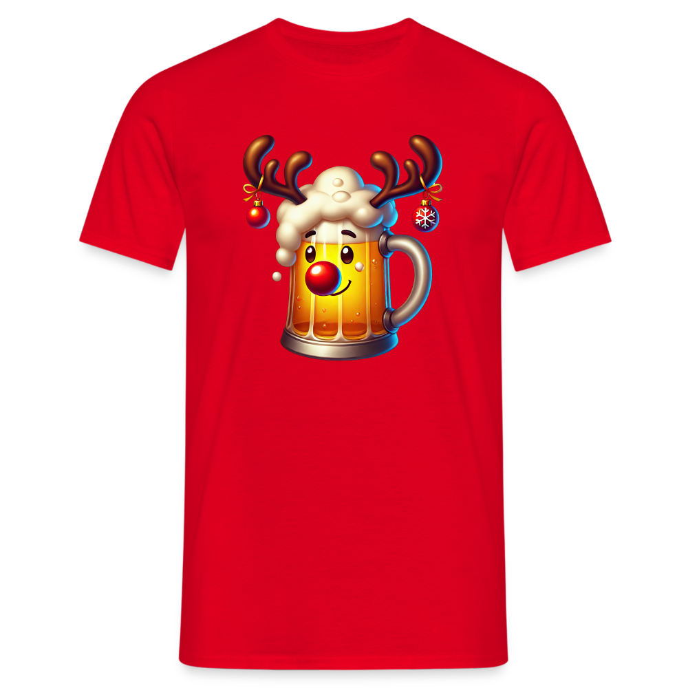 Weihnachten Rentier Bier Bierglas Mit Geweih Lustiges Weihnachts T-Shirt - Rot