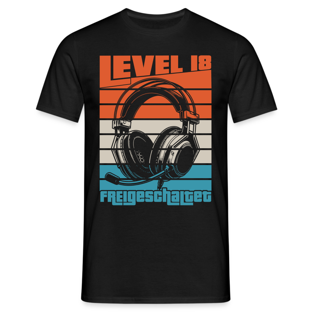 18. Geburtstag LEVEL 18 freigeschaltet Gamer Gaming Shirt - Lustiges Geschenk T-Shirt - Schwarz