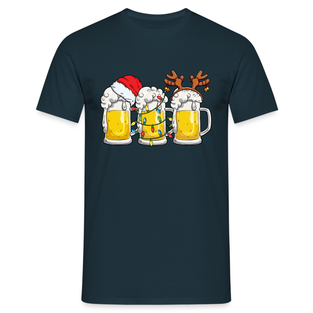 Weihnachten Weihnachtsmann Santa Rentier Bier Lustiges Weihnachts T-Shirt - Navy