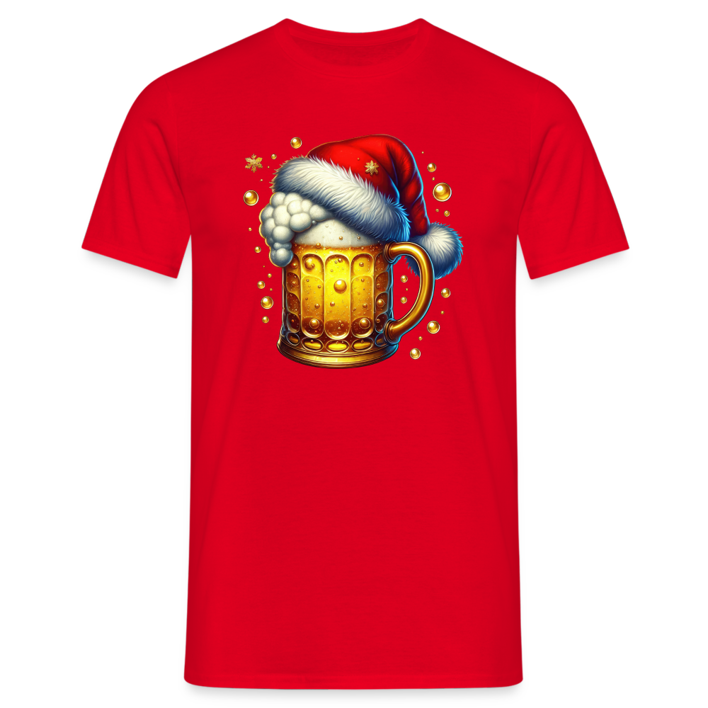 Weihnachten Bier mit Santa Weihnachtsmann Mütze Lustiges Weihnachts T-Shirt - Rot