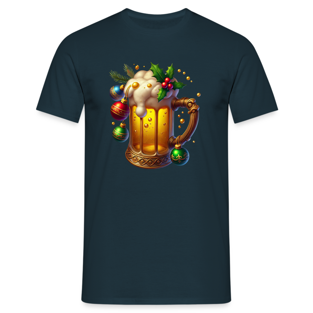 Weihnachten Bier mit Adventskugeln Lustiges Weihnachts T-Shirt - Navy