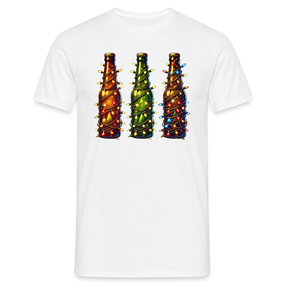 Weihnachten Bier mit Lichterkette Lustiges Weihnachts T-Shirt - Weiß