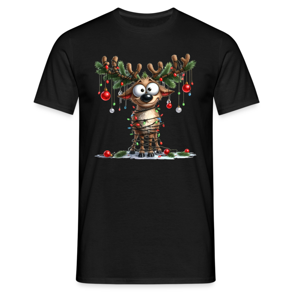 Weihnachten Lustiges Rentier als Weihnachtsbaum Lustiges Weihnachts T-Shirt - Schwarz