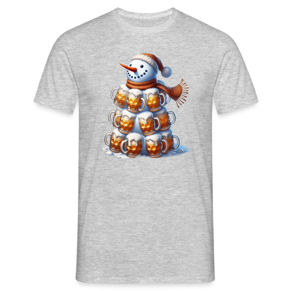 Weihnachten Schneemann mit Bier Lustiges Weihnachts T-Shirt - Grau meliert