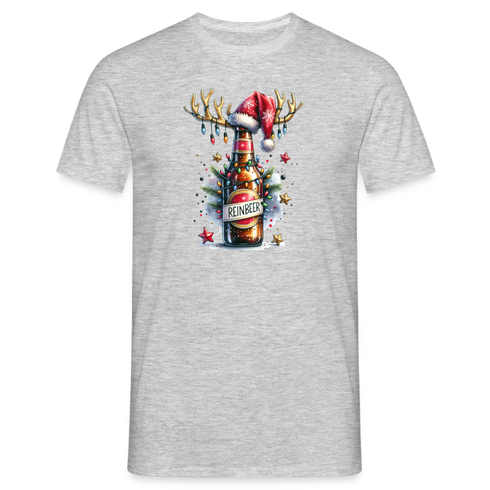 Weihnachten Rentier Bier Reinbeer Lustiges Weihnachts T-Shirt - Grau meliert