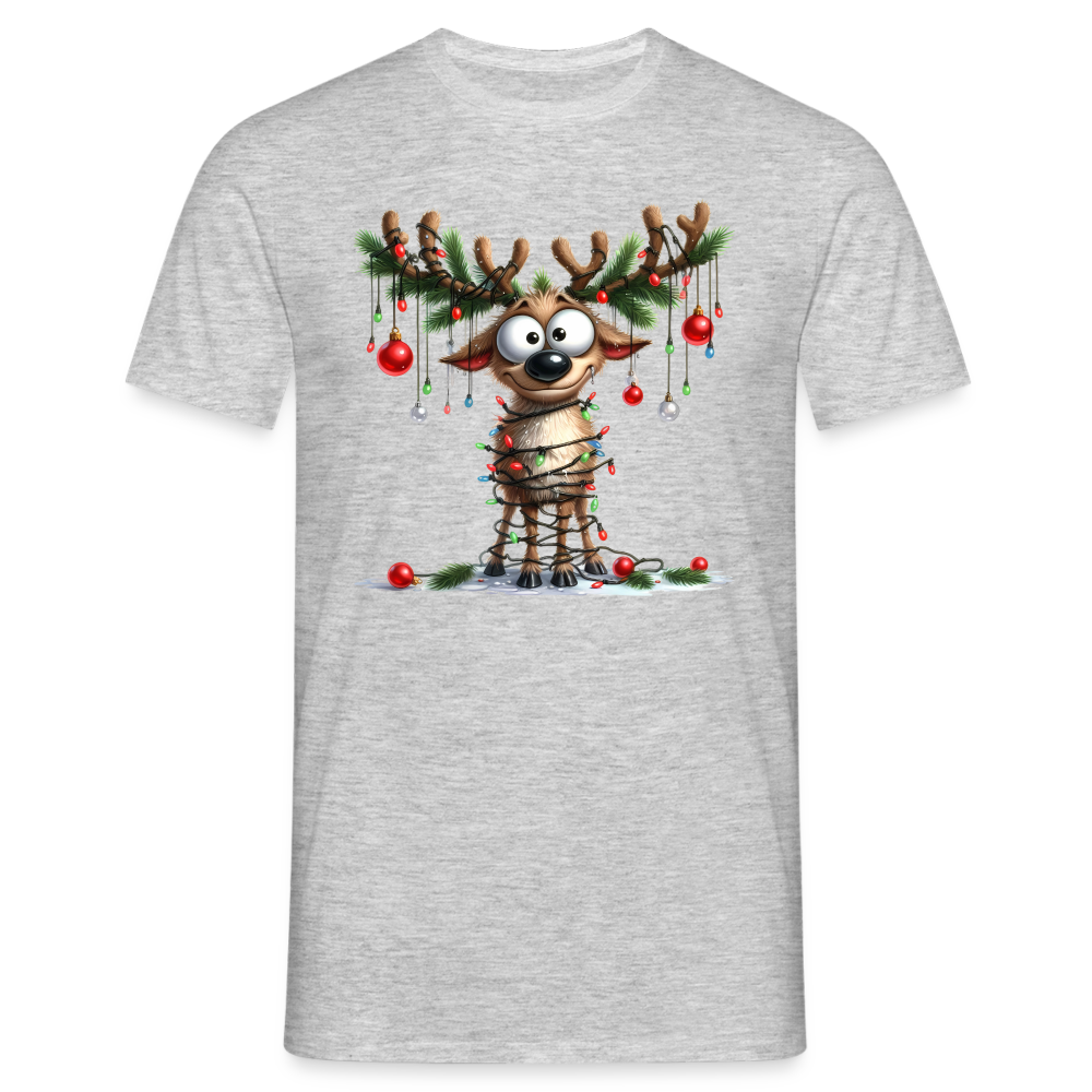 Weihnachten Lustiges Rentier als Weihnachtsbaum Lustiges Weihnachts T-Shirt - Grau meliert