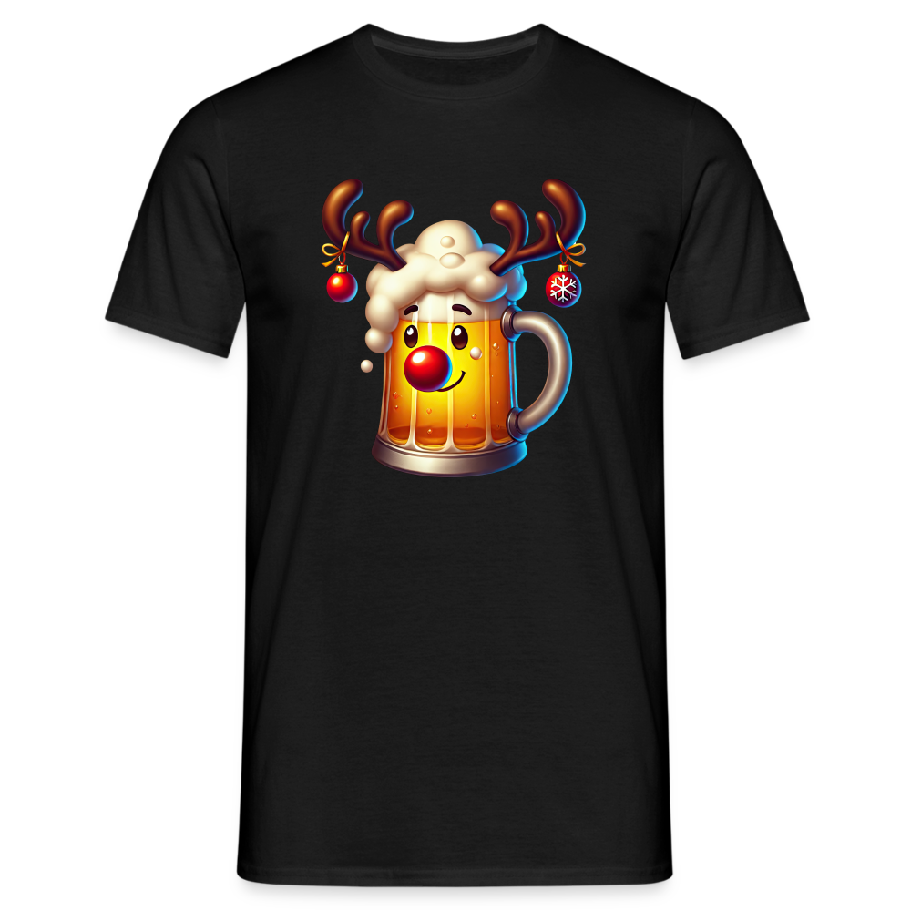 Weihnachten Rentier Bier Bierglas Mit Geweih Lustiges Weihnachts T-Shirt - Schwarz