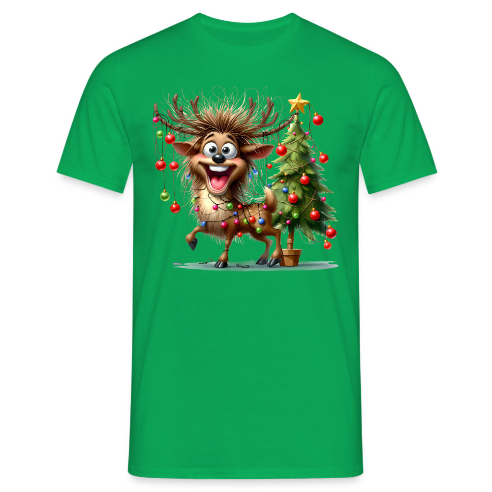 Weihnachten Witziges Rentier mit Weihnachtsbaum Lichterkette Lustiges Weihnachts T-Shirt - Kelly Green