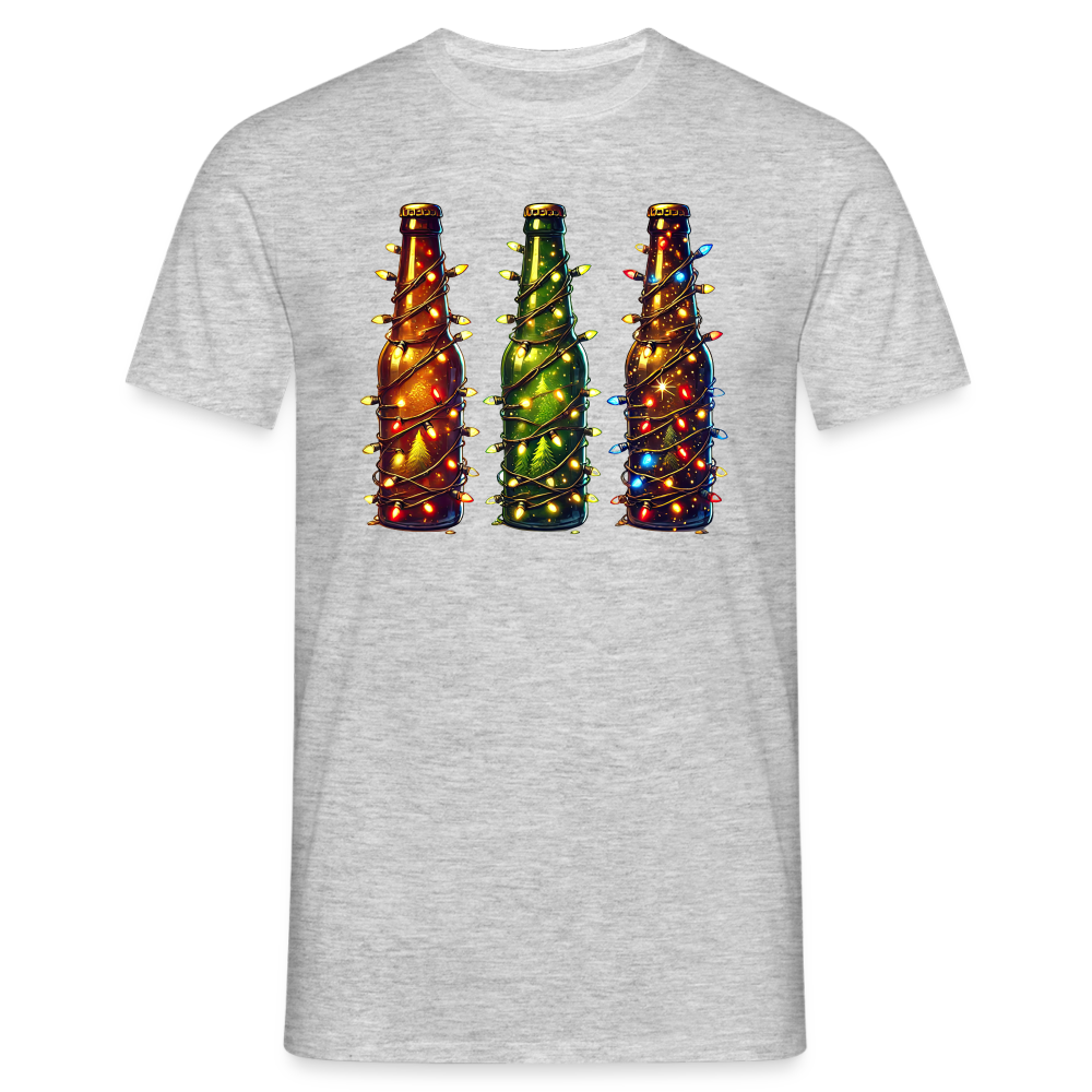 Weihnachten Bier mit Lichterkette Lustiges Weihnachts T-Shirt - Grau meliert