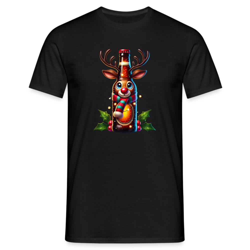 Weihnachten Bierflasche Rentier Bier Lustiges Weihnachts T-Shirt - Schwarz