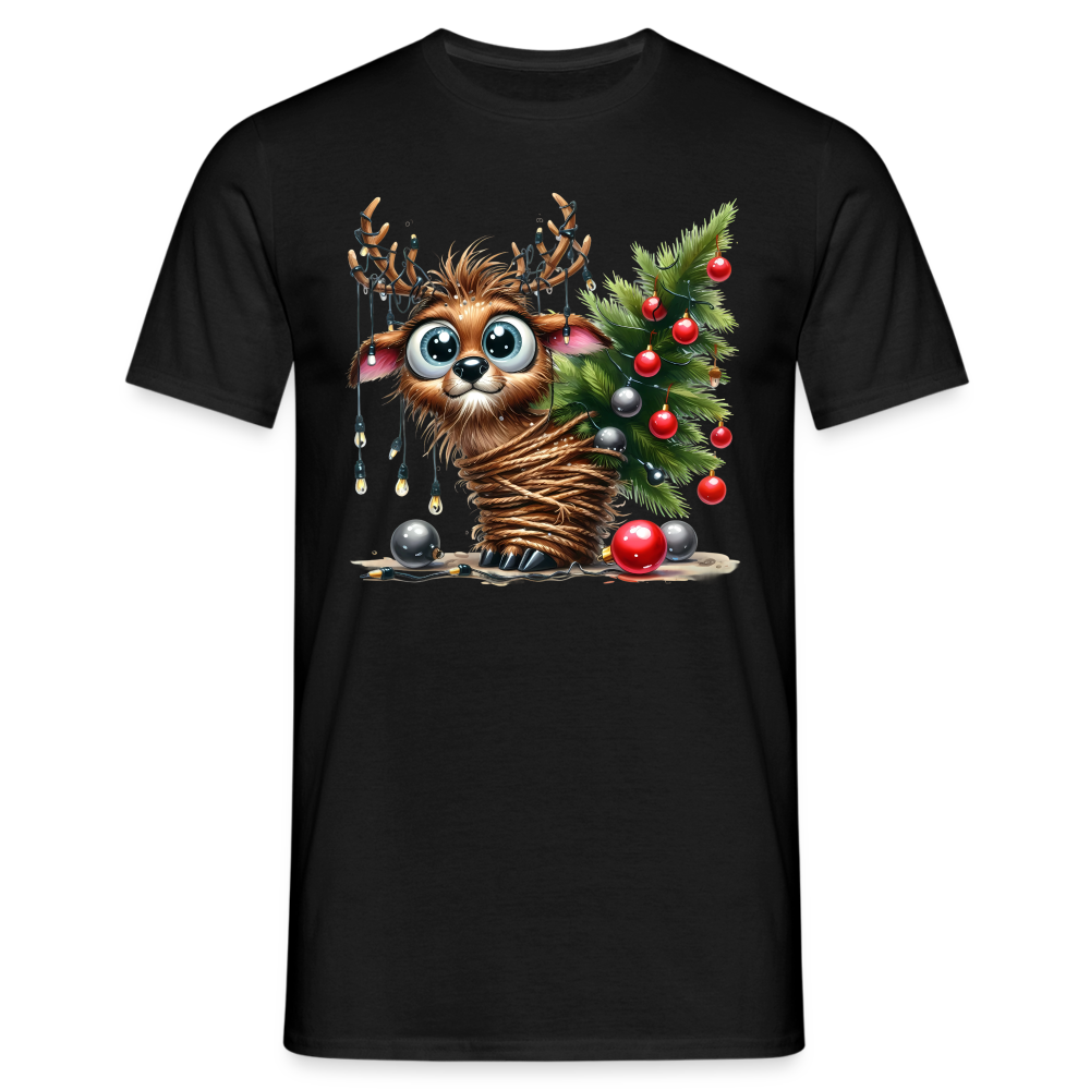 Weihnachten Süßes Rentier mit Weihnachtsbaum Lustiges Weihnachts T-Shirt - Schwarz