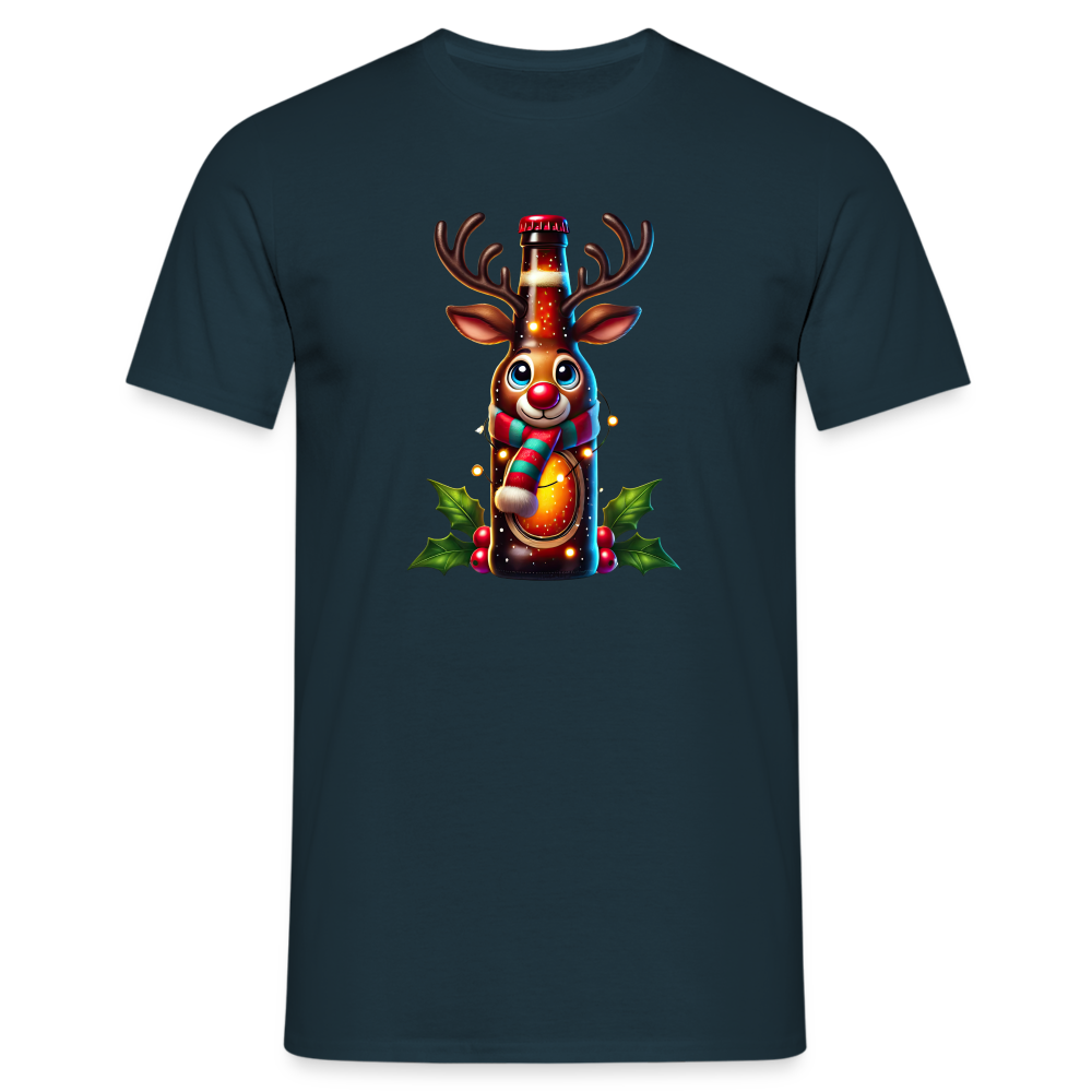Weihnachten Bierflasche Rentier Bier Lustiges Weihnachts T-Shirt - Navy