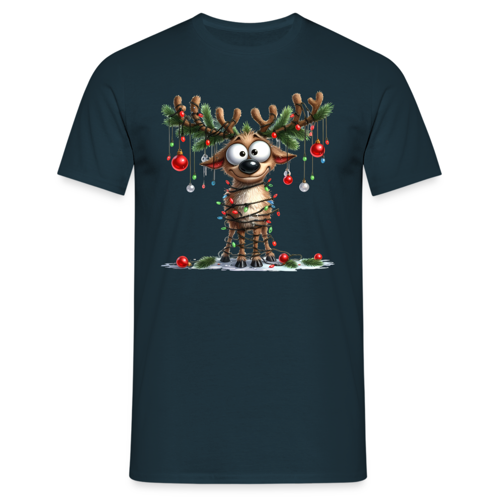 Weihnachten Lustiges Rentier als Weihnachtsbaum Lustiges Weihnachts T-Shirt - Navy