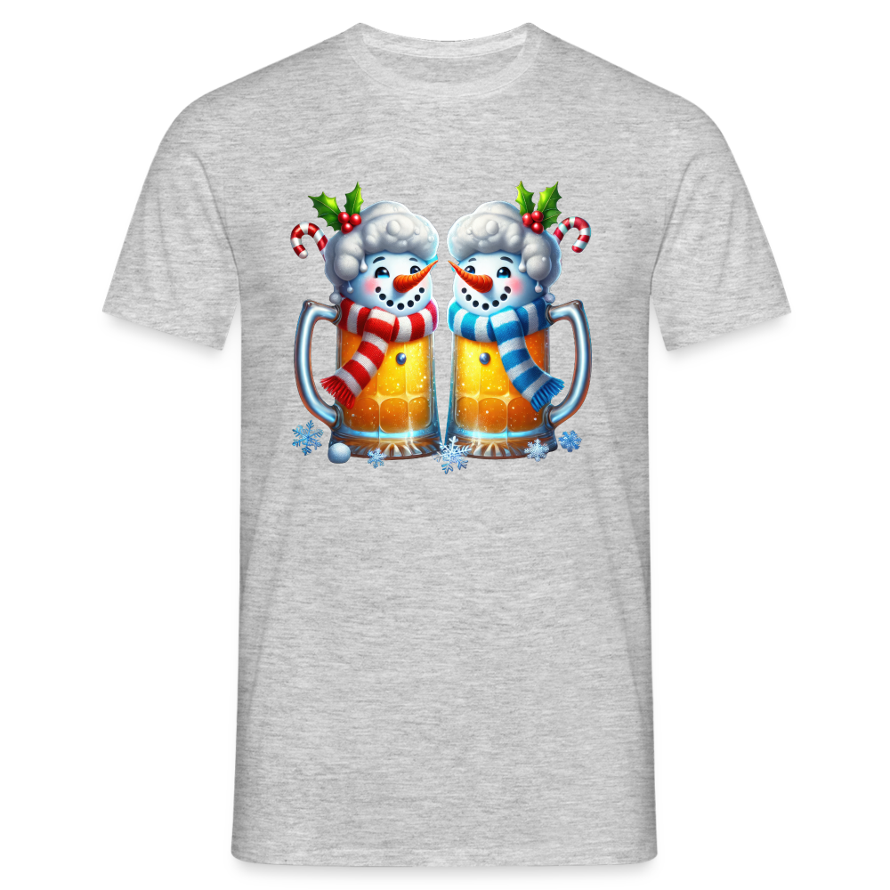 Weihnachten Bier Schneemänner Lustiges Weihnachts T-Shirt - Grau meliert