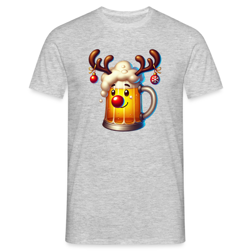 Weihnachten Rentier Bier Bierglas Mit Geweih Lustiges Weihnachts T-Shirt - Grau meliert