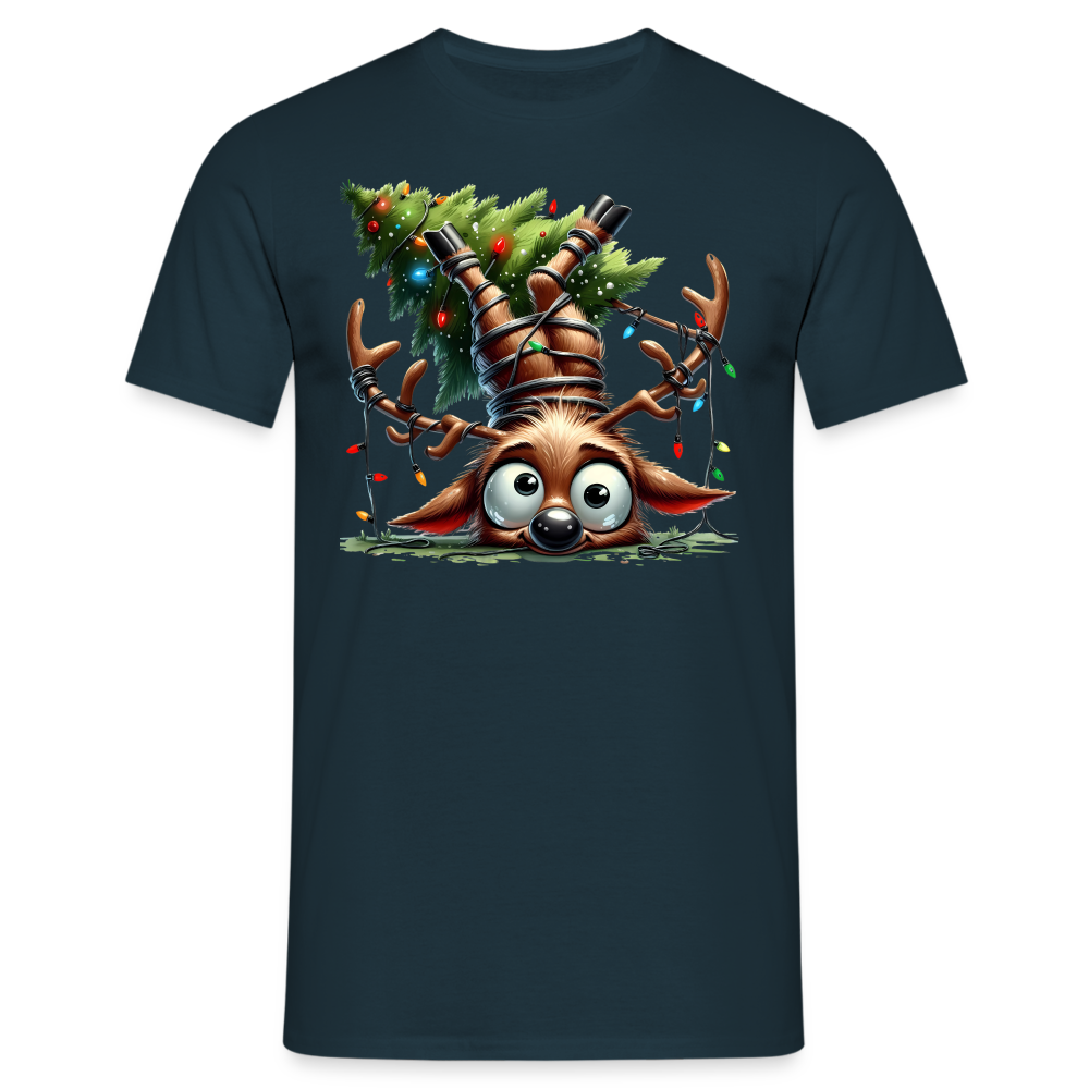 Weihnachten Witziges Rentier mit Weihnachtsbaum Lustiges Weihnachts T-Shirt - Navy