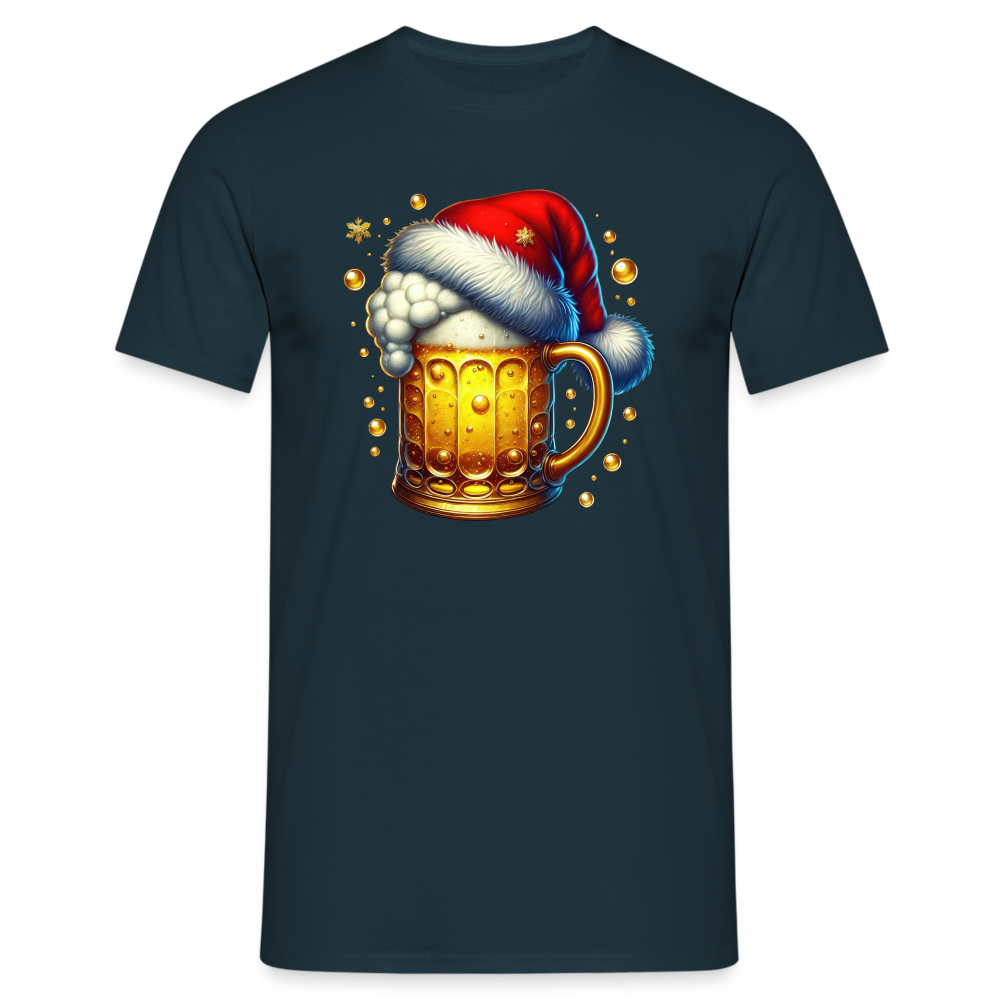 Weihnachten Bier mit Santa Weihnachtsmann Mütze Lustiges Weihnachts T-Shirt - Navy
