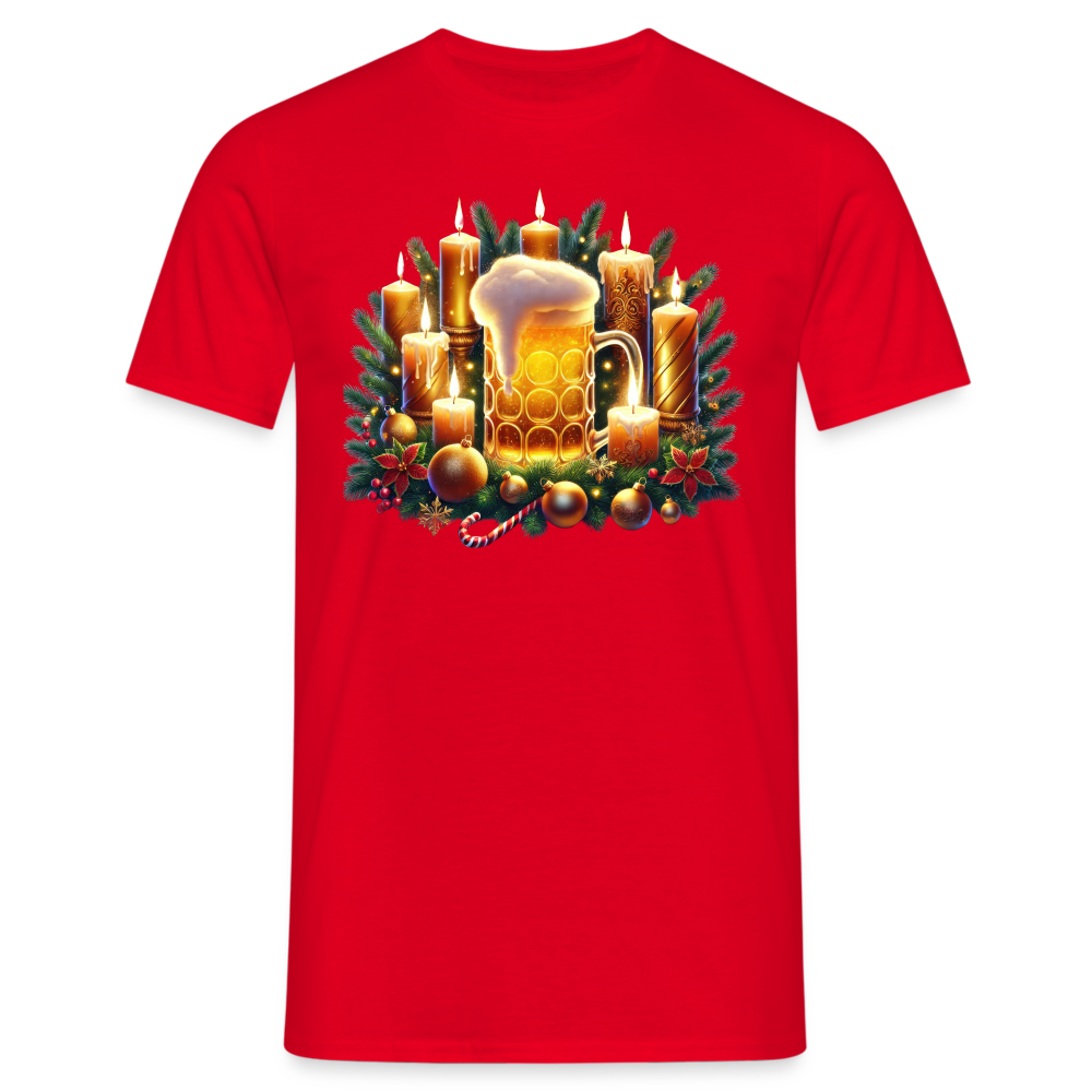 Weihnachten Adventskranz mit Bier Lustiges Weihnachts T-Shirt - Rot