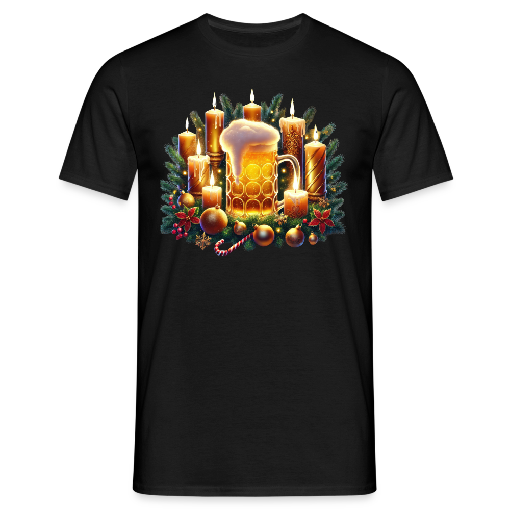 Weihnachten Adventskranz mit Bier Lustiges Weihnachts T-Shirt - Schwarz
