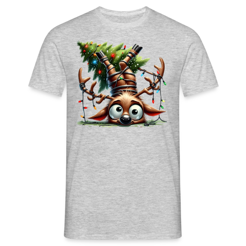 Weihnachten Witziges Rentier mit Weihnachtsbaum Lustiges Weihnachts T-Shirt - Grau meliert