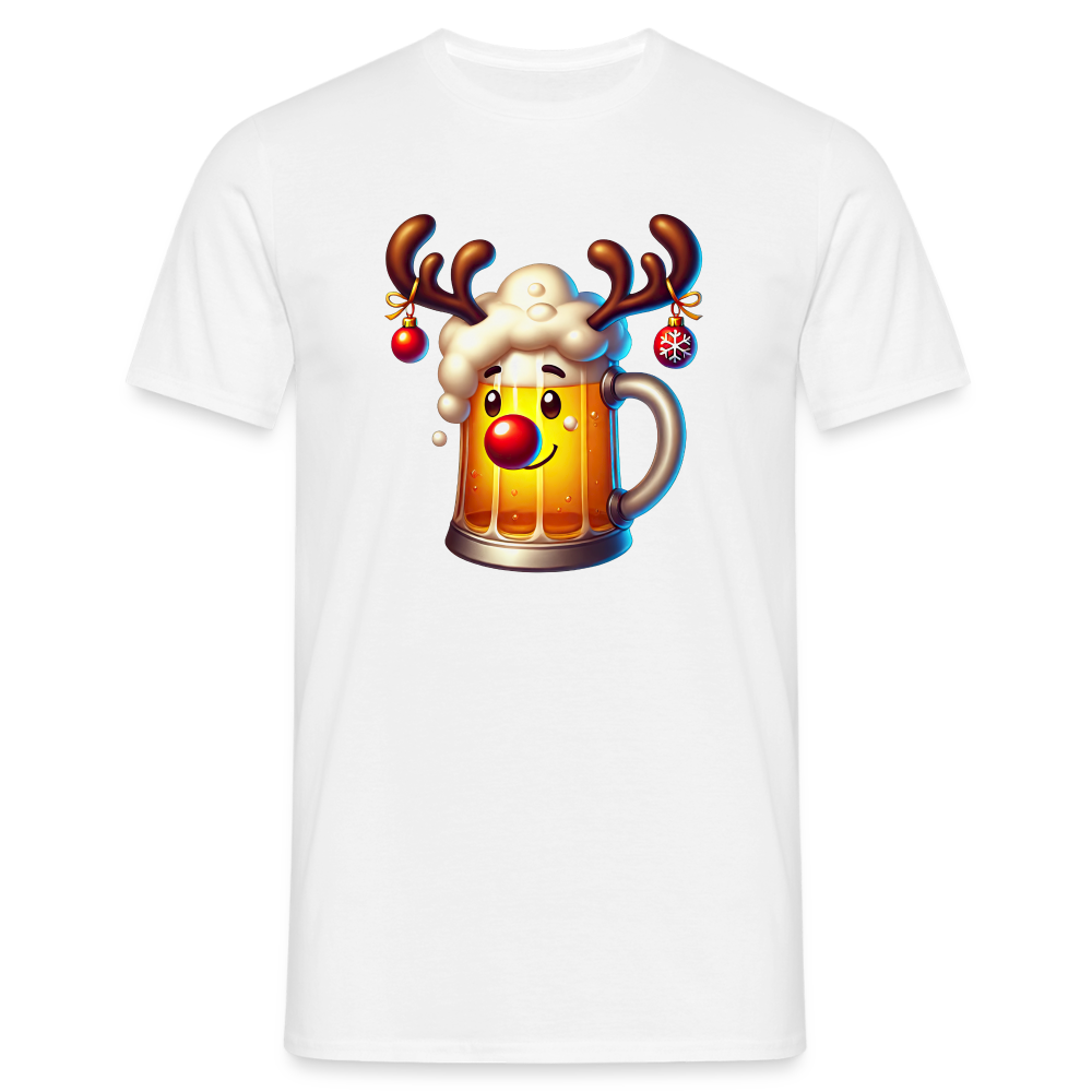 Weihnachten Rentier Bier Bierglas Mit Geweih Lustiges Weihnachts T-Shirt - Weiß