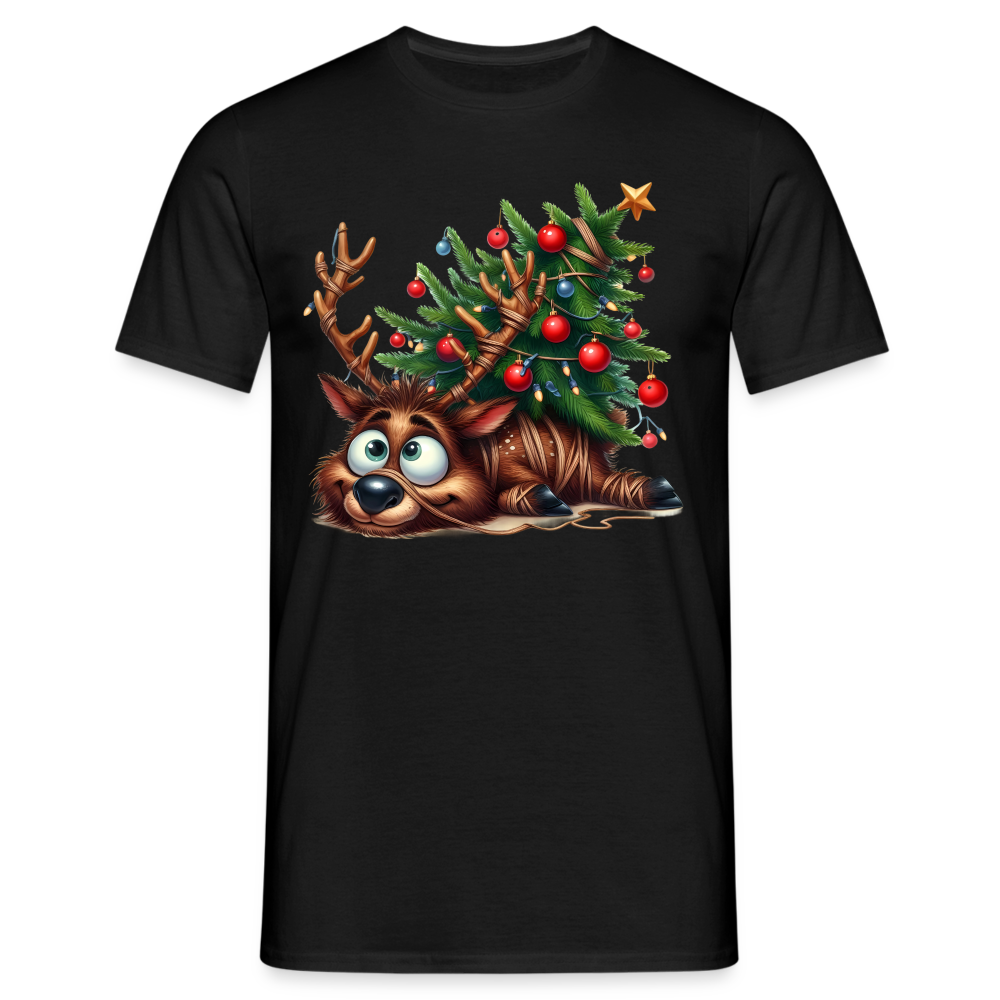 Weihnachten Lustiges Rentier Liegt unter Weihnachtsbaum Lustiges Weihnachts T-Shirt - Schwarz