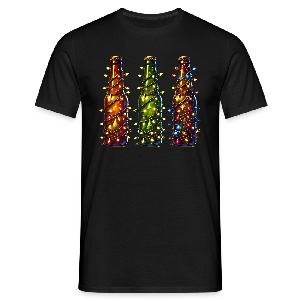 Weihnachten Bier mit Lichterkette Lustiges Weihnachts T-Shirt - Schwarz