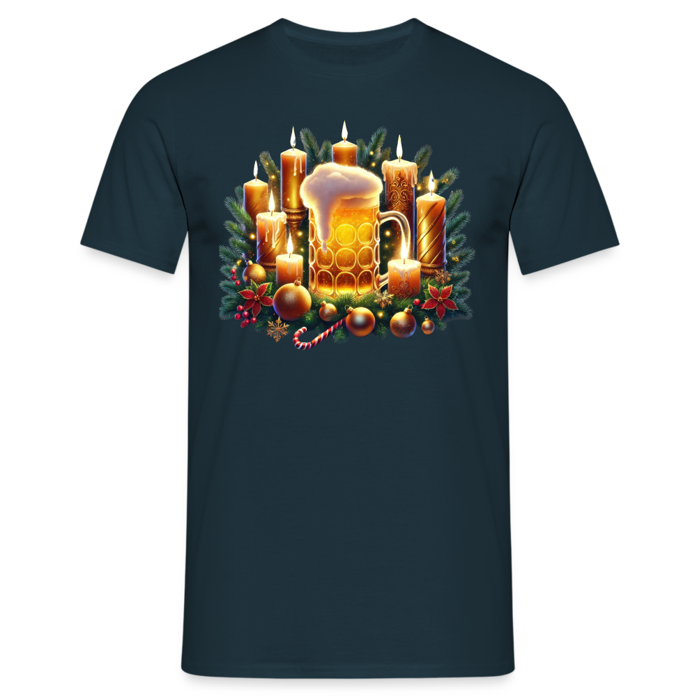 Weihnachten Adventskranz mit Bier Lustiges Weihnachts T-Shirt - Navy
