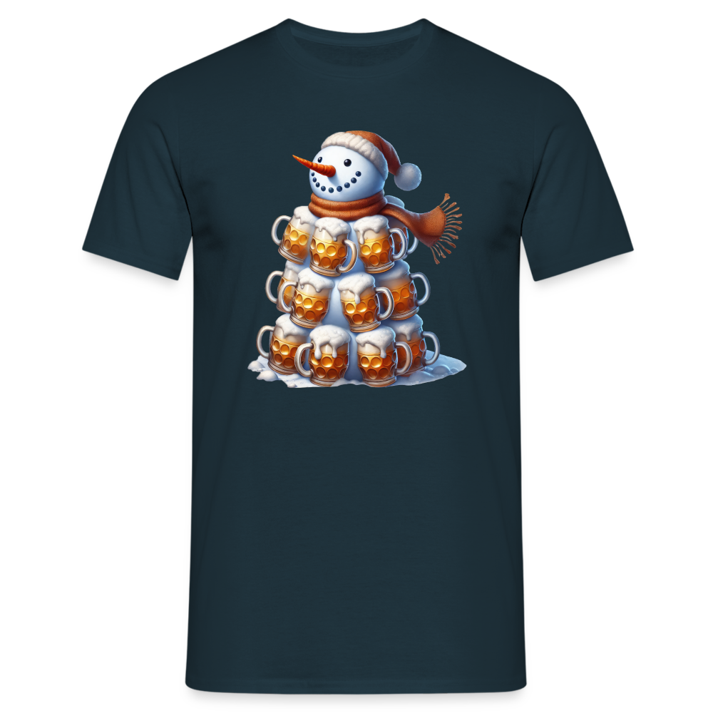 Weihnachten Schneemann mit Bier Lustiges Weihnachts T-Shirt - Navy