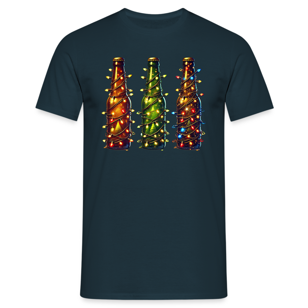 Weihnachten Bier mit Lichterkette Lustiges Weihnachts T-Shirt - Navy