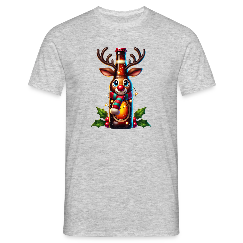 Weihnachten Bierflasche Rentier Bier Lustiges Weihnachts T-Shirt - Grau meliert