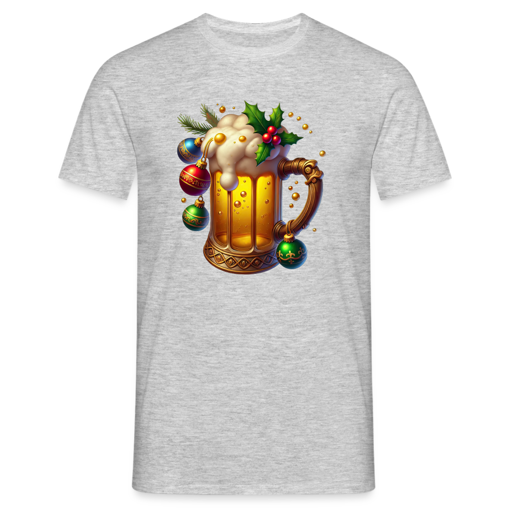 Weihnachten Bier mit Adventskugeln Lustiges Weihnachts T-Shirt - Grau meliert