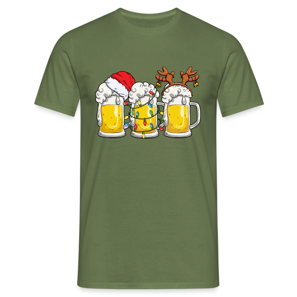 Weihnachten Weihnachtsmann Santa Rentier Bier Lustiges Weihnachts T-Shirt - Militärgrün