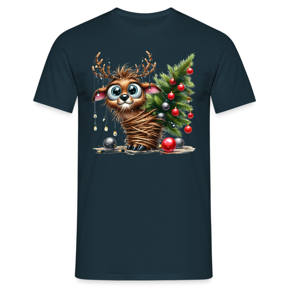 Weihnachten Süßes Rentier mit Weihnachtsbaum Lustiges Weihnachts T-Shirt - Navy