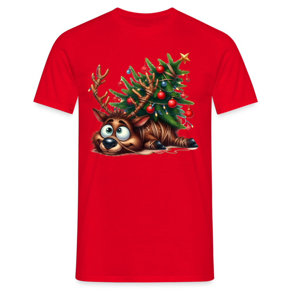 Weihnachten Lustiges Rentier Liegt unter Weihnachtsbaum Lustiges Weihnachts T-Shirt - Rot