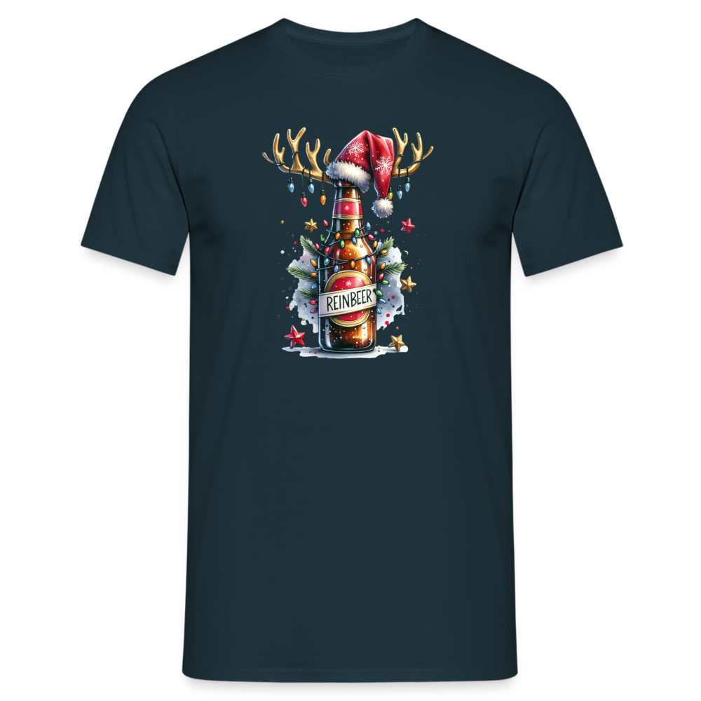 Weihnachten Rentier Bier Reinbeer Lustiges Weihnachts T-Shirt - Navy